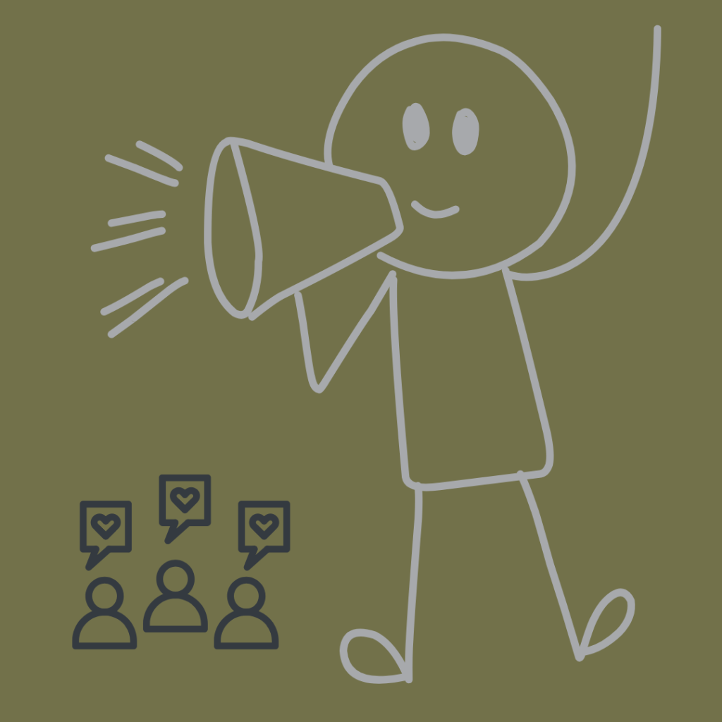 Graphic with the text "CPD and free information for everyone who is part of a pet's final journey," alongside an illustration of a stick figure holding a megaphone speaking to a group of outlined people icons with heart bubbles.
