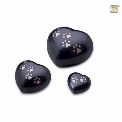 Grey Many Paw Print Heart Urn